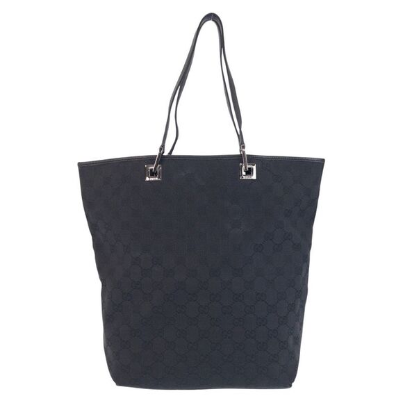Gucci Black GG Canvas Leather Tote Bag